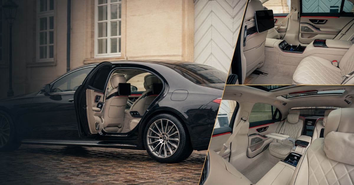Mercedes S-Class — flagship rear-seat luxury for VIP arrivals in Stockholm