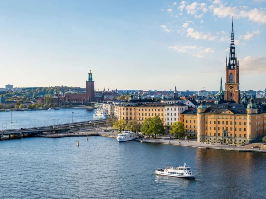 Stockholm's waterfront cityscape, where historic architecture meets the city's islands and waterways