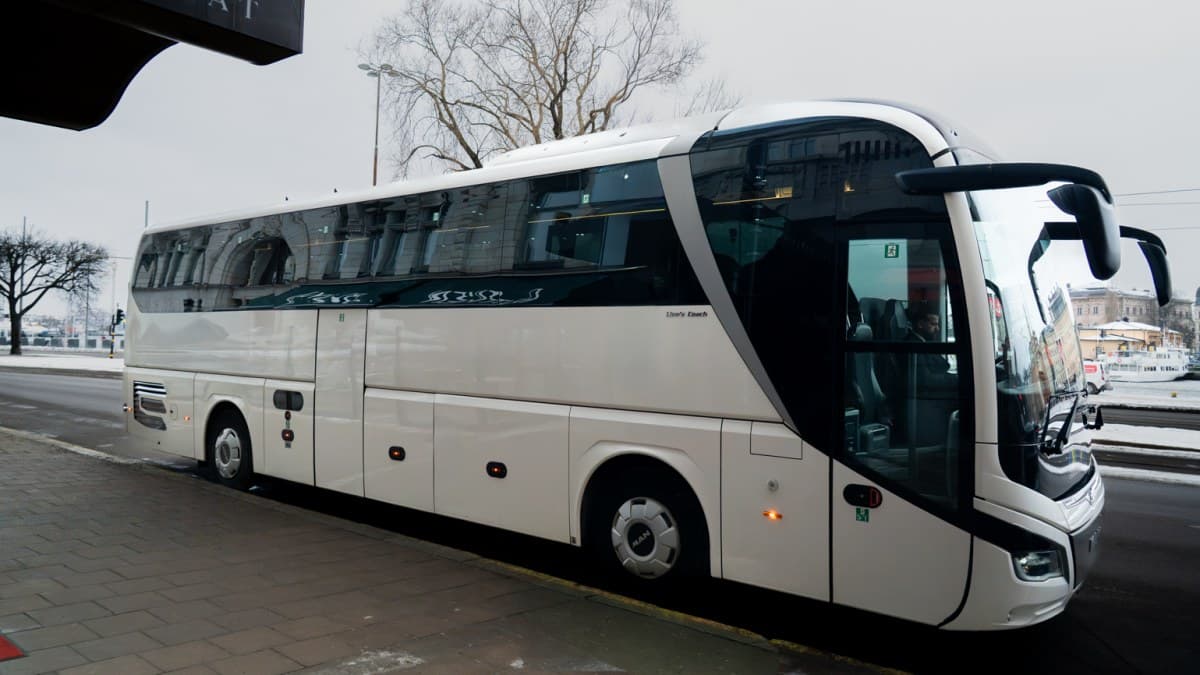 Luxury coach for hire with professional driver in Stockholm — exterior view