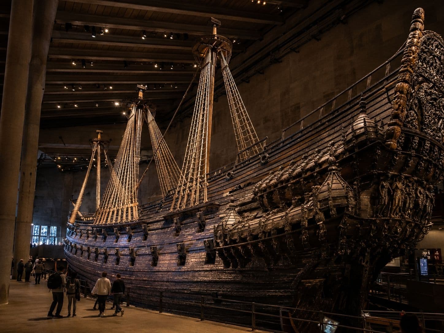 The preserved 17th-century Vasa warship inside the Vasa Museum on Djurgården