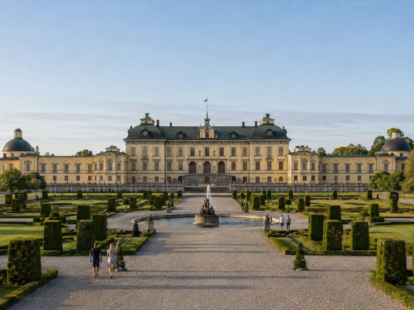 The formal gardens and fountain at Drottningholm Palace outside Stockholm